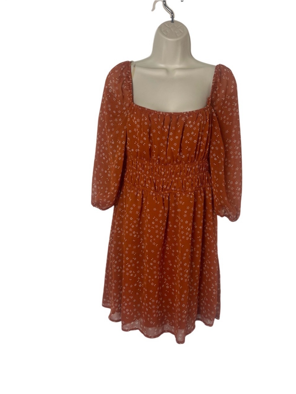 Trixxi Rust Floral Square-Neck Midi Dress